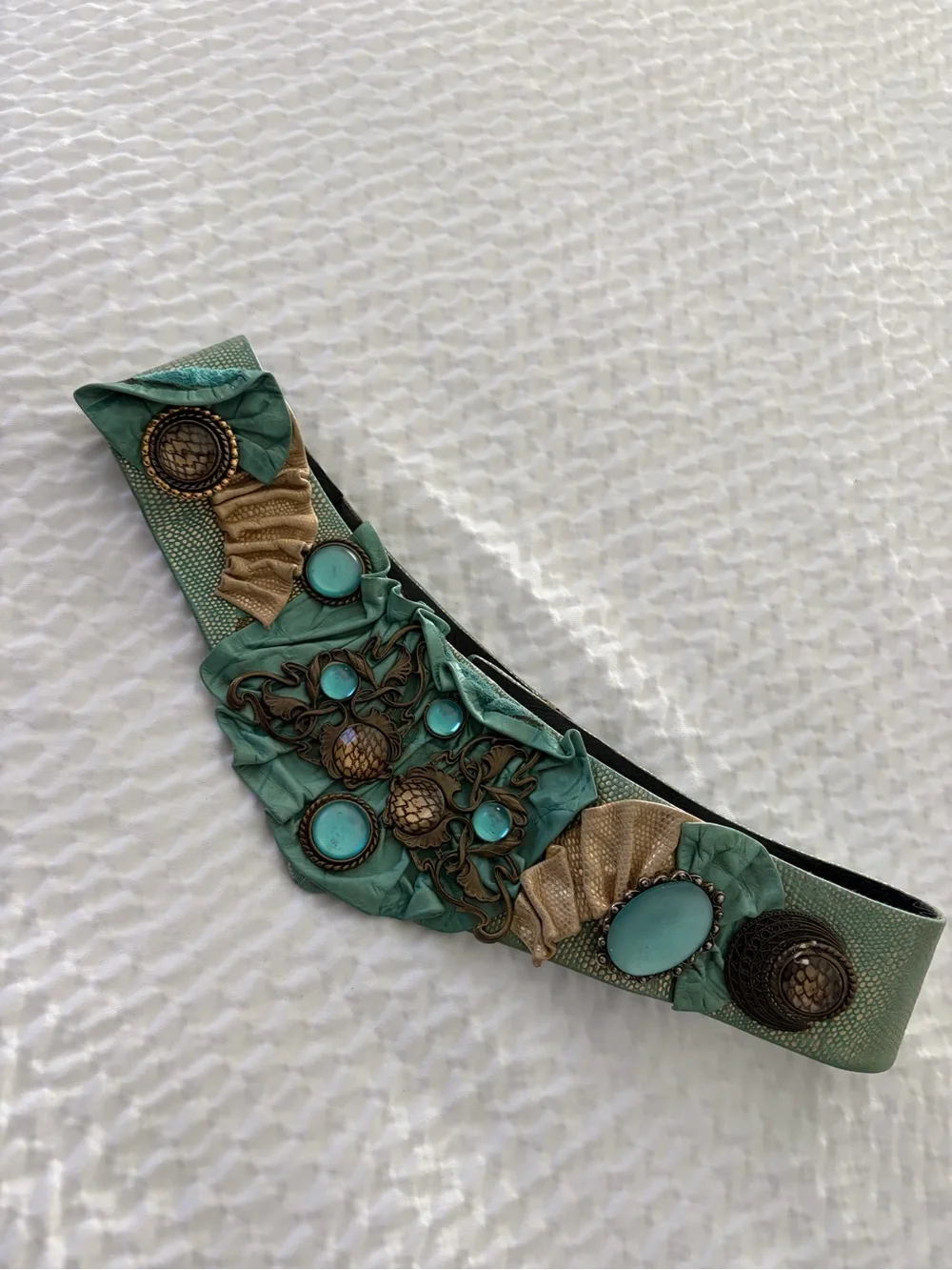 Vintage Nina Arjani Leatherock Belt Boho Artisan Belt Genuine Leather 80’s